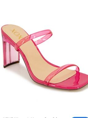 XOXO women’s Verena Pink lucite special occasion sandal Heels Clear Straps 7